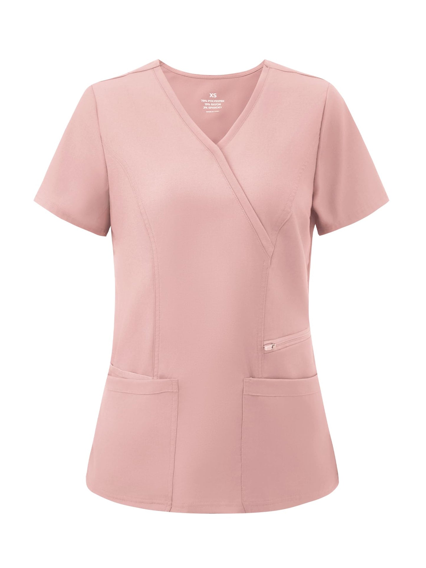 Venus Mock Wrap Scrub Top, Pink, Front View