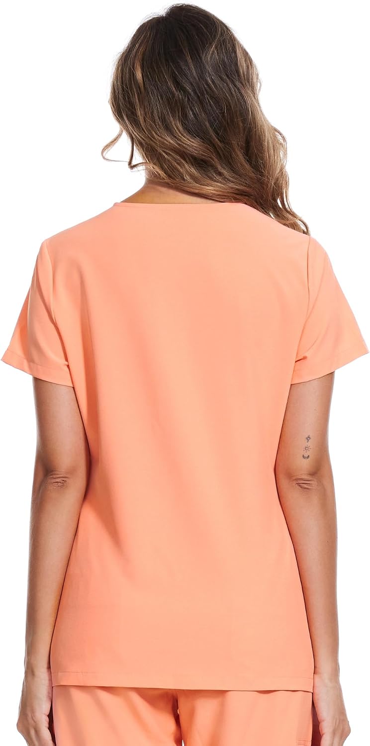 Luna V-Neck Scrub Top — Coral Red — 3