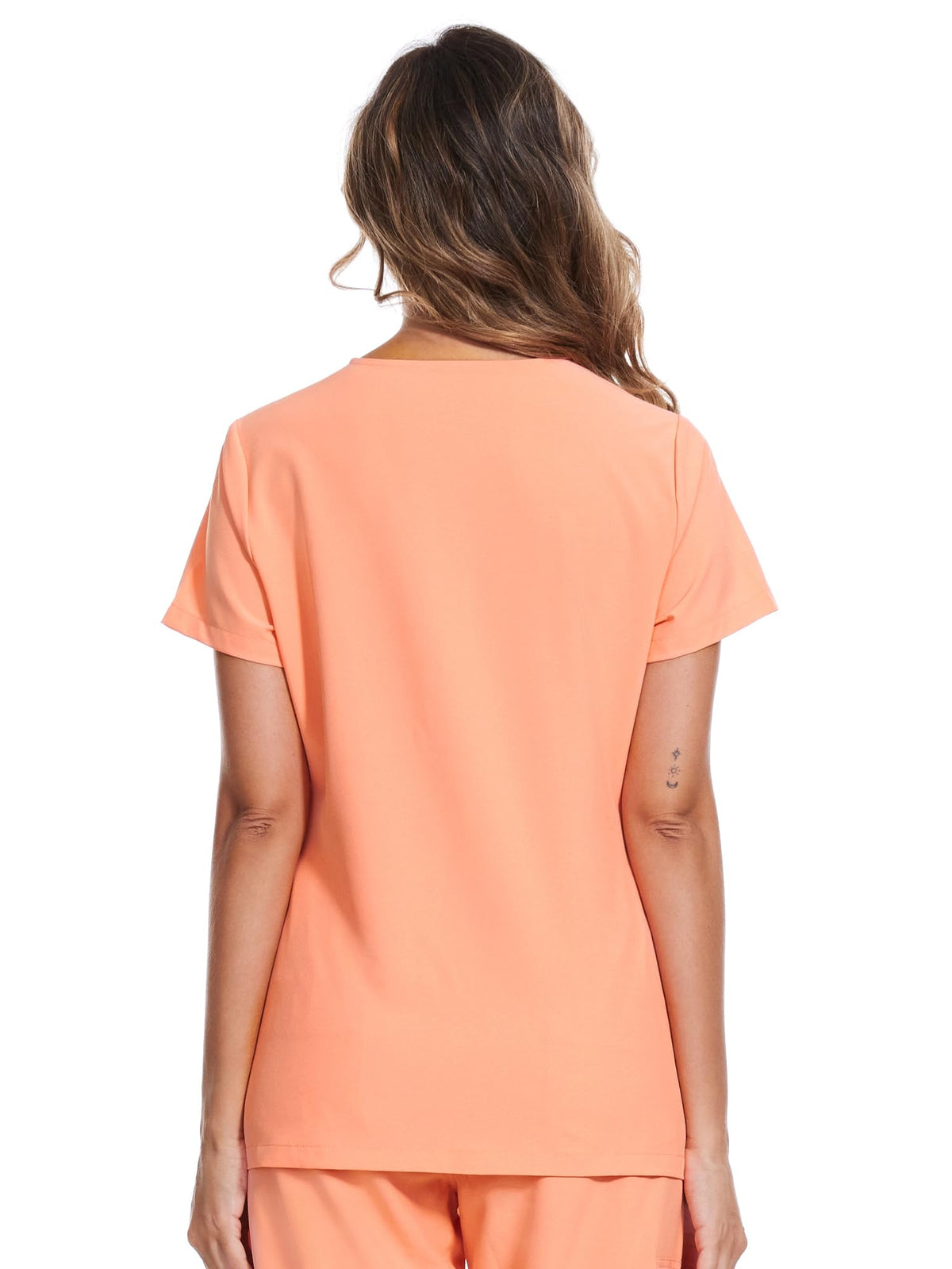 Luna V-Neck Scrub Top — Coral Red — 3