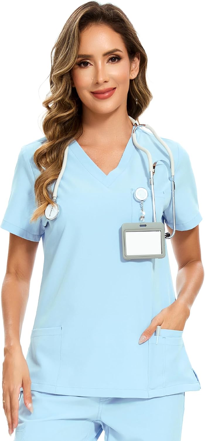 Luna V-Neck Scrub Top — Baby Blue — 1