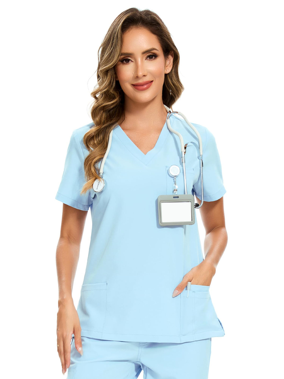 Luna V-Neck Scrub Top — Baby Blue — 1