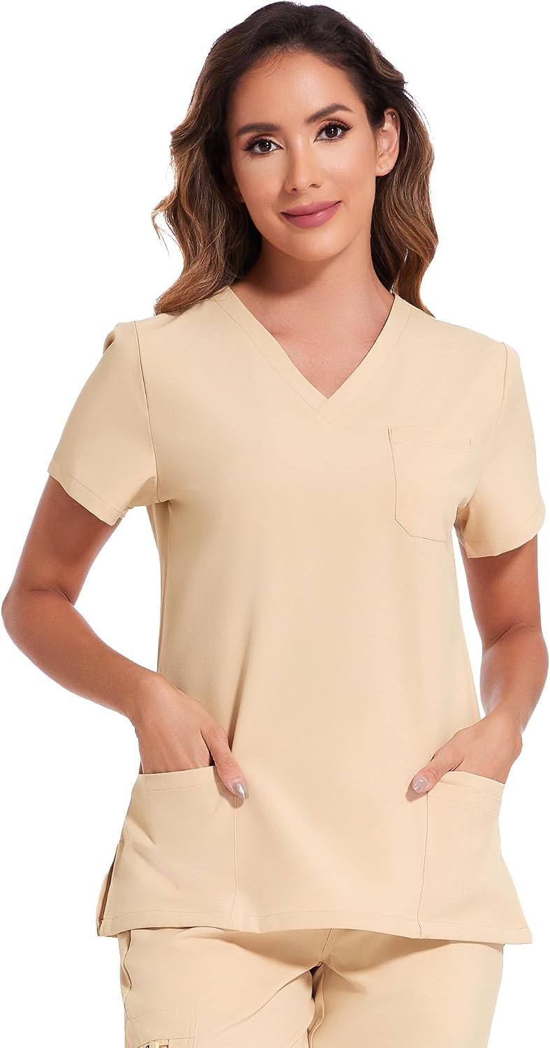 Luna V-Neck Scrub Top — Light Khaki — 2