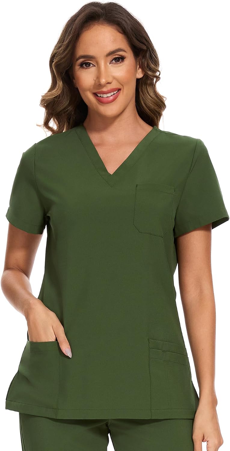 Luna V-Neck Scrub Top — Army Green — 2
