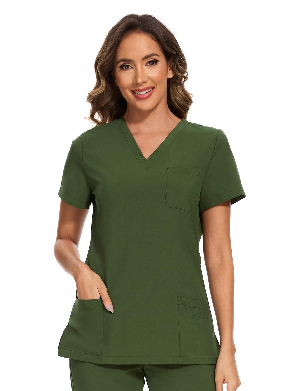 Luna V-Neck Scrub Top — Army Green — 2