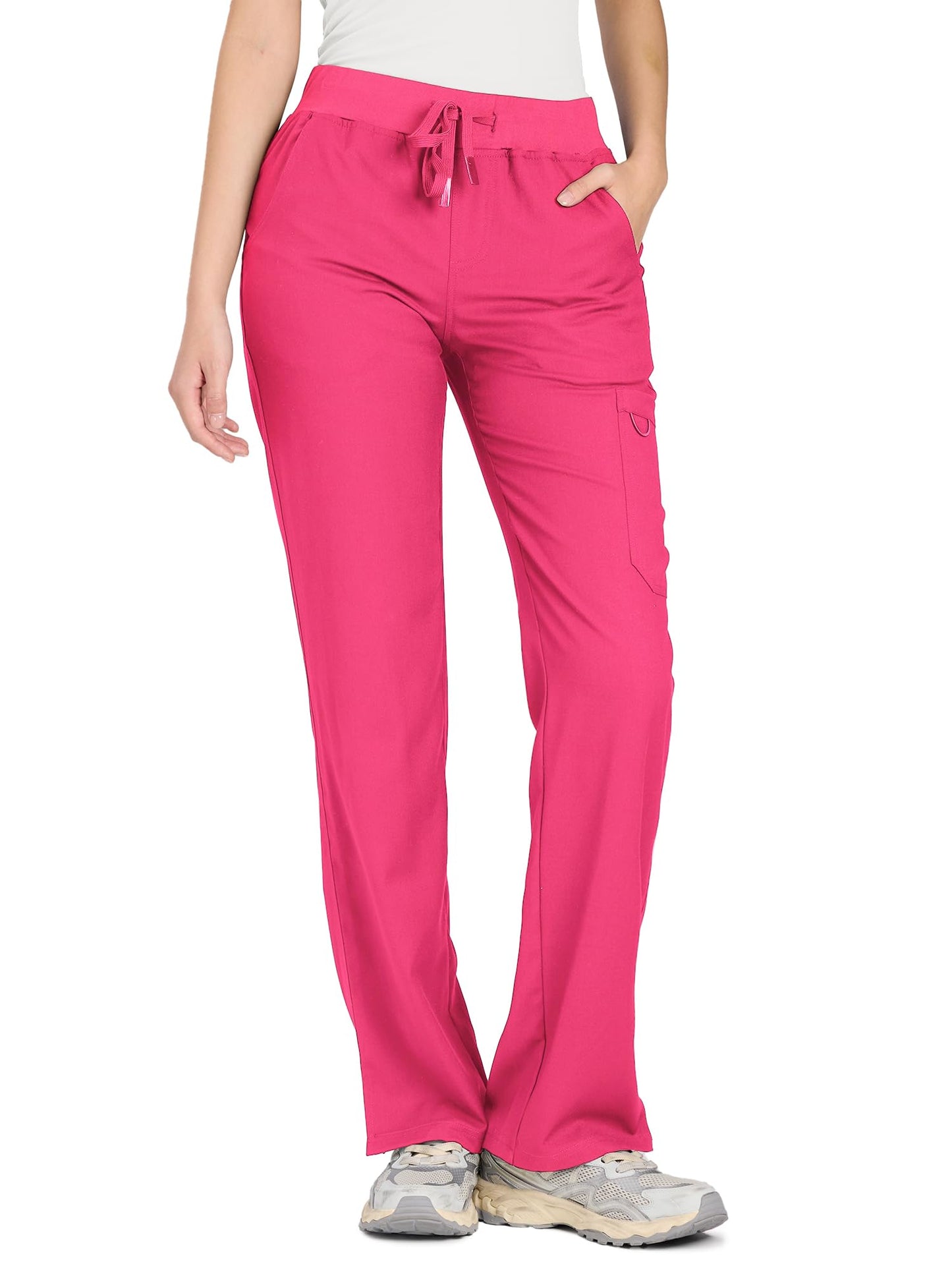 COZYFIT women's hot pink straight-leg cargo scrub pants