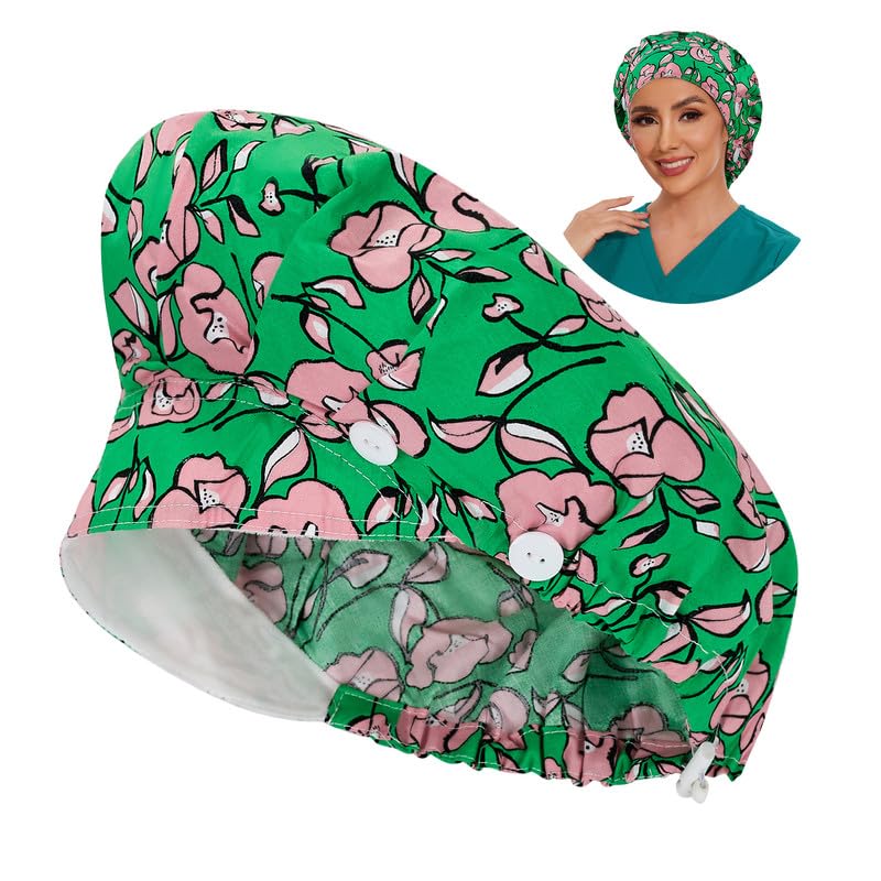 Adjustable Button Scrub Cap — B06-Rose Garden Gala — Single Layer — 1