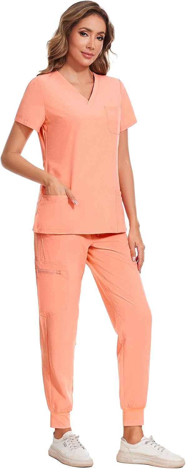 Luna Scrub Set — Coral Red — 4
