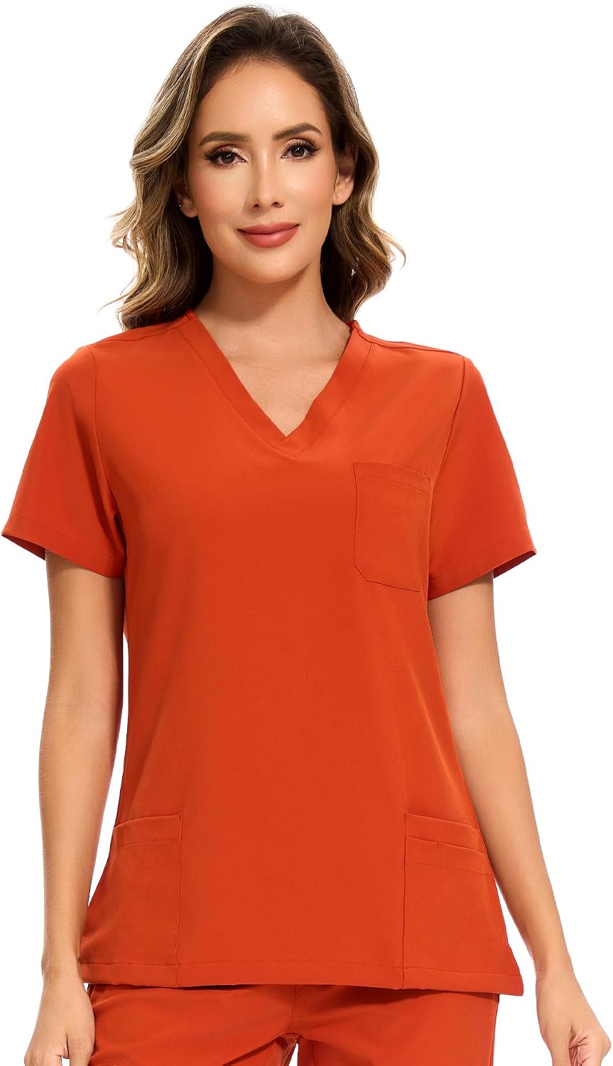 Luna V-Neck Scrub Top — Red Tea — 6