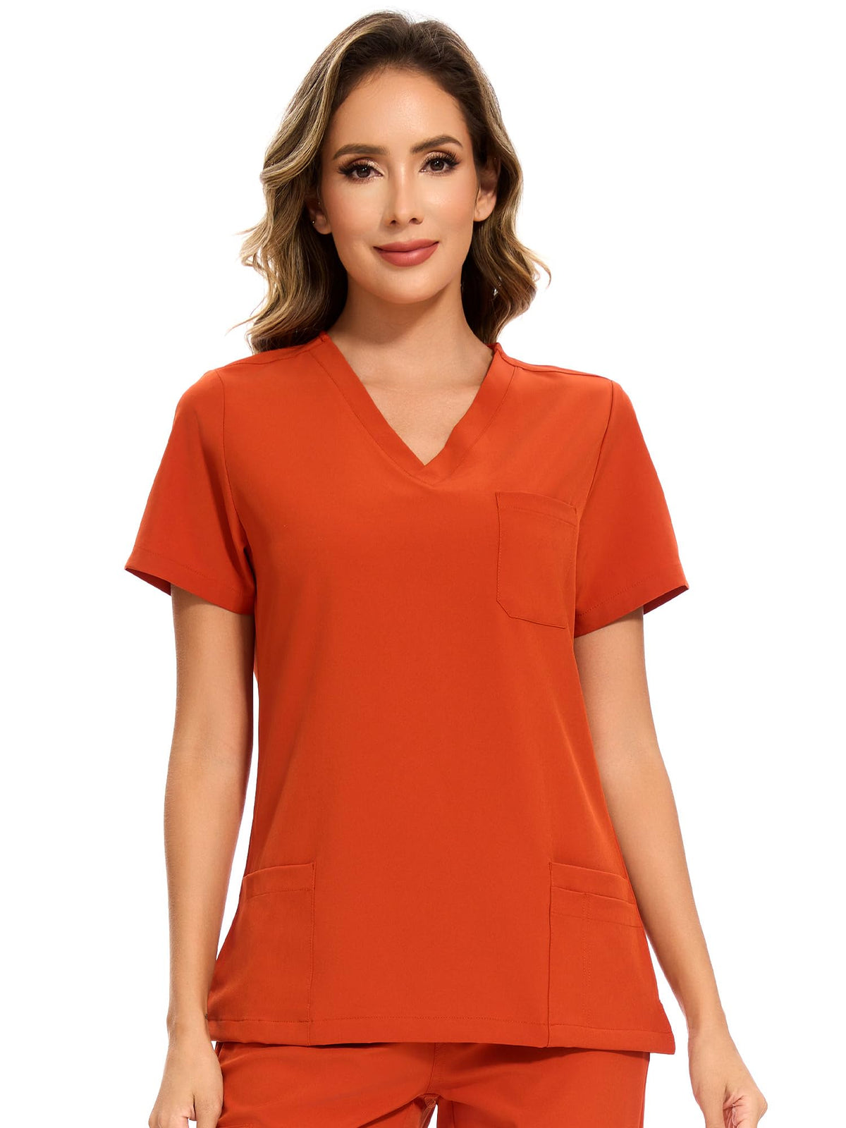 Luna V-Neck Scrub Top — Red Tea — 6