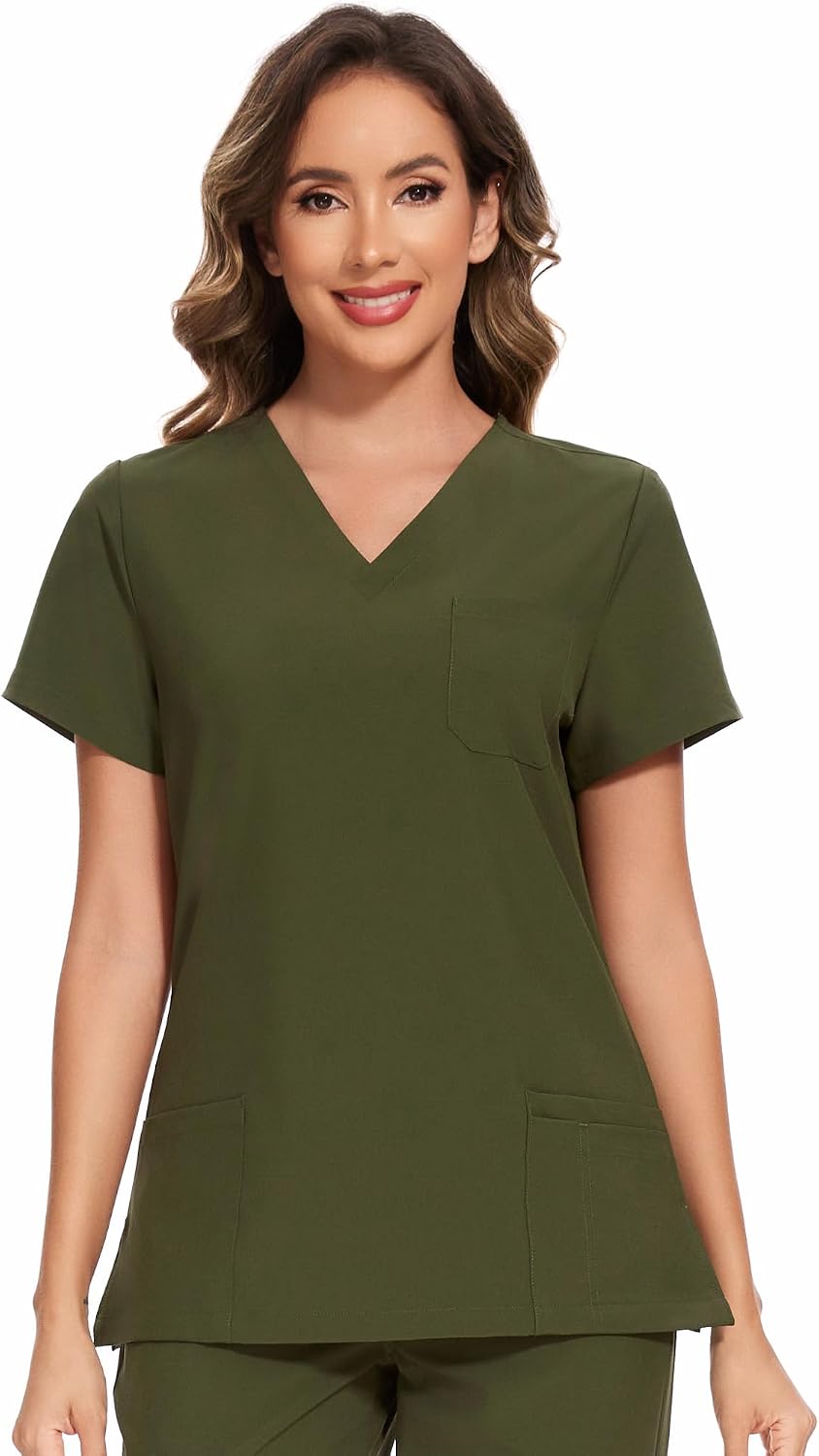 Luna V-Neck Scrub Top — Olive Green — 6