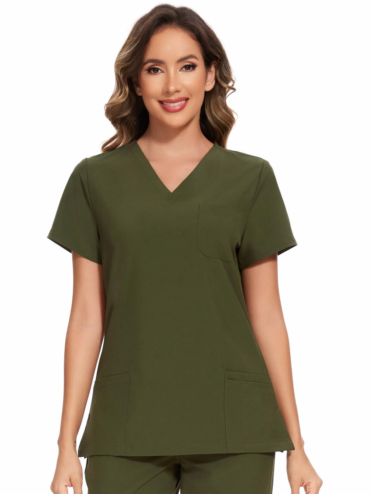 Luna V-Neck Scrub Top — Olive Green — 6