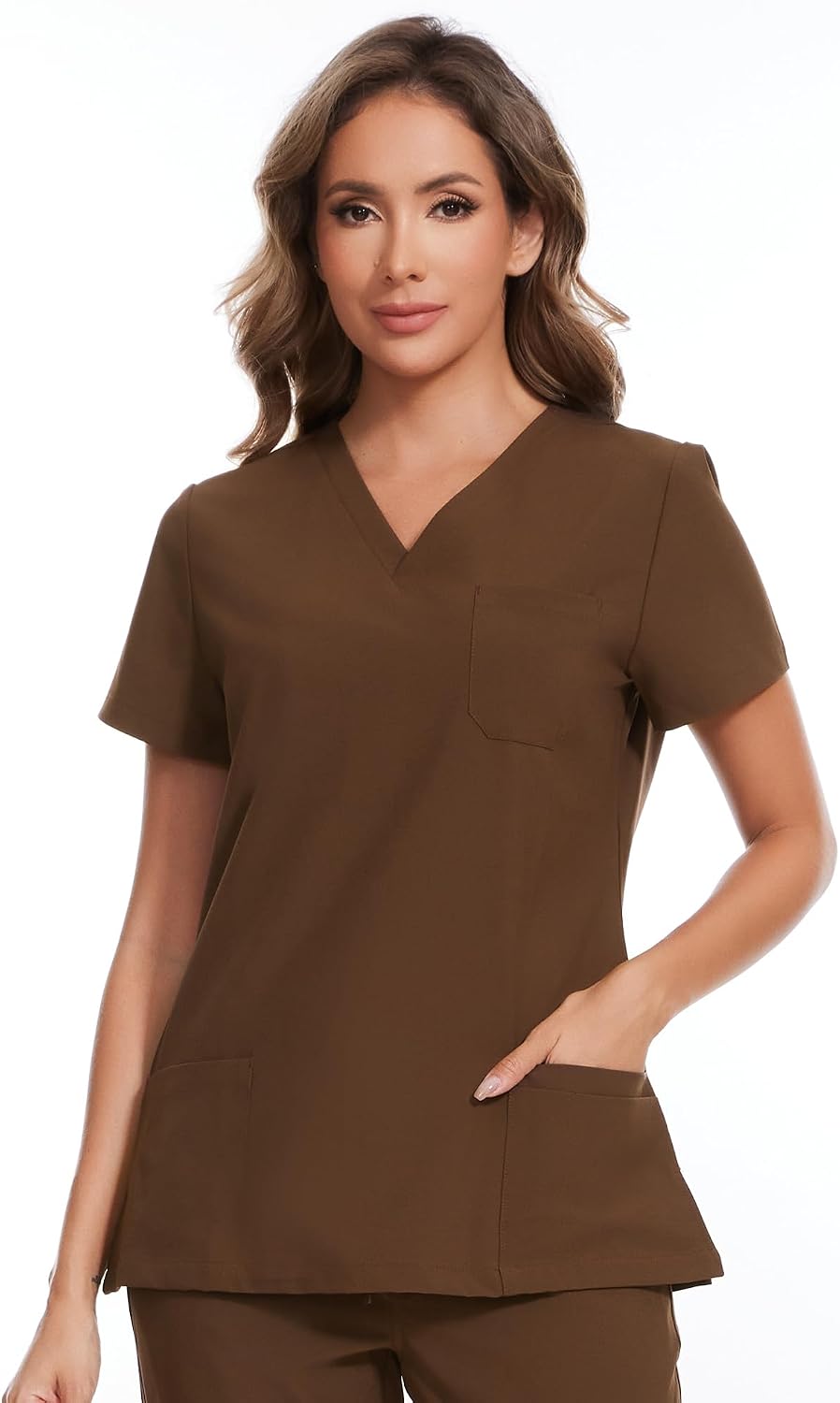 Luna V-Neck Scrub Top — Brown — 2