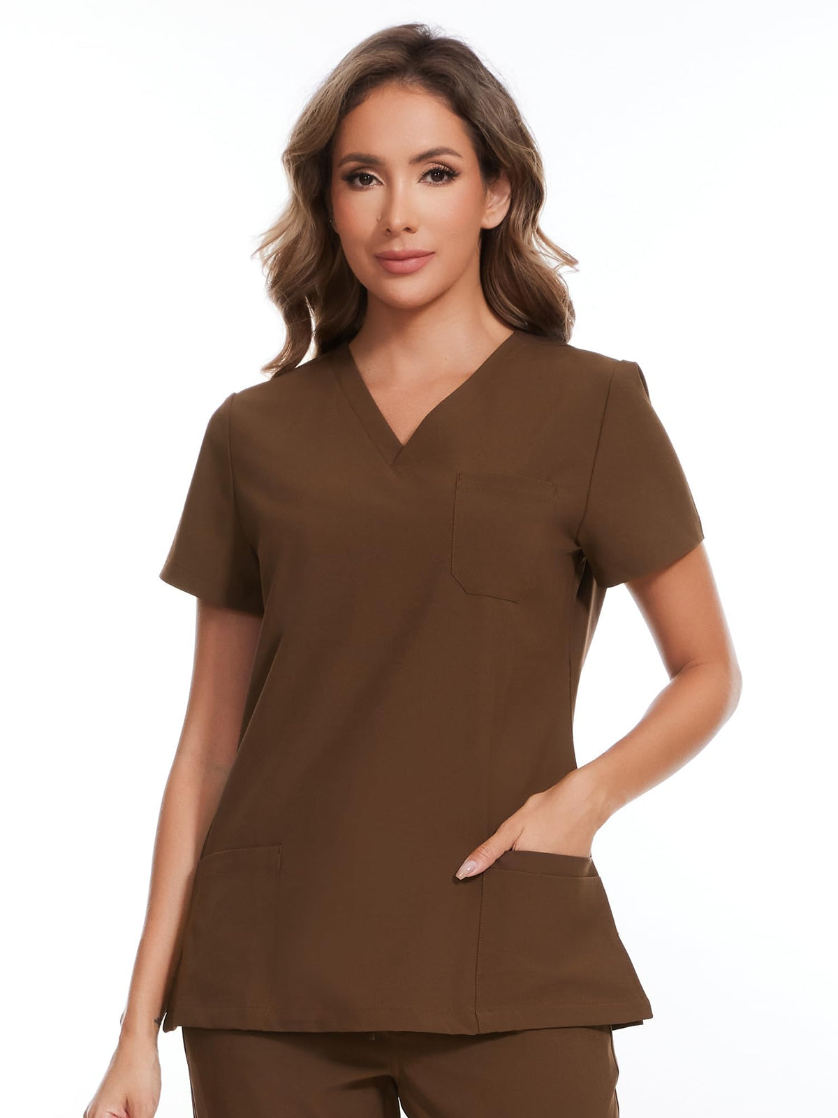 Luna V-Neck Scrub Top — Brown — 2