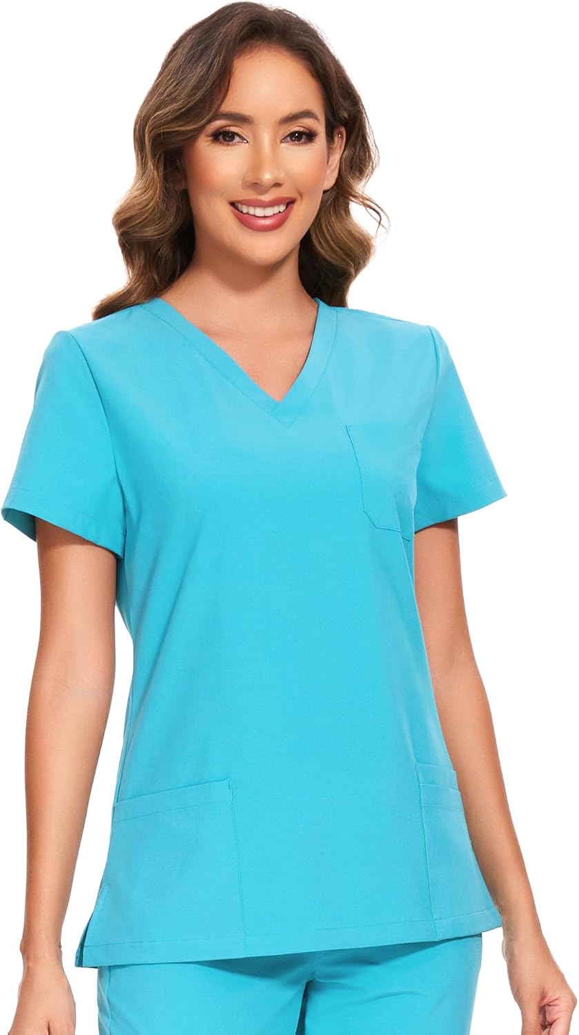 Luna V-Neck Scrub Top — Aqua Blue — 6