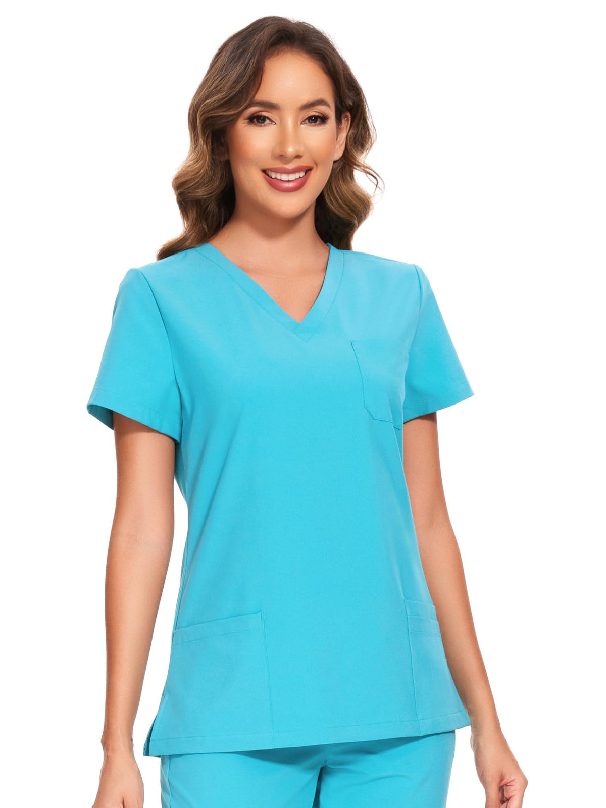 Luna V-Neck Scrub Top — Aqua Blue — 6