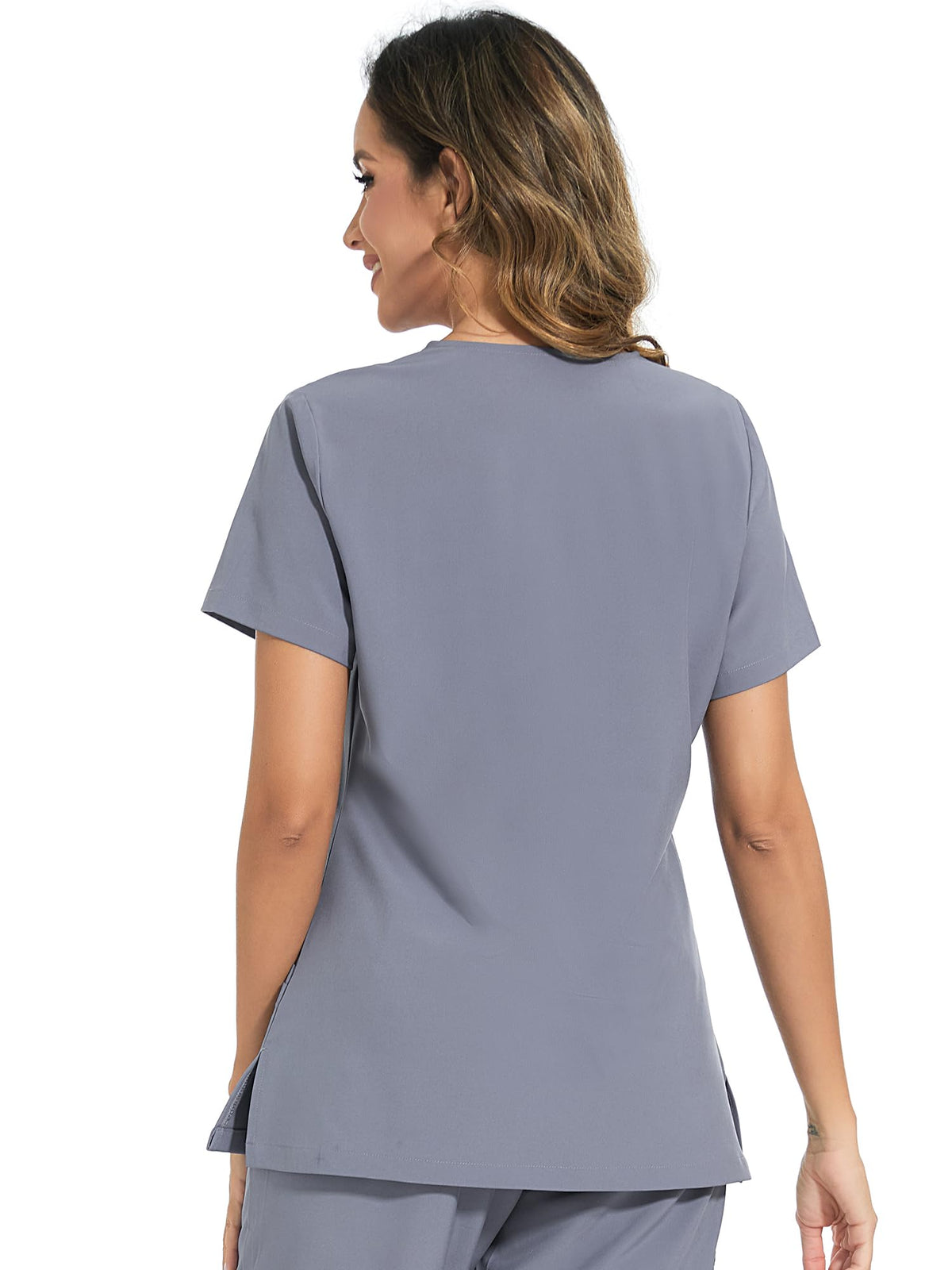 Luna V-Neck Scrub Top — Grey — 3