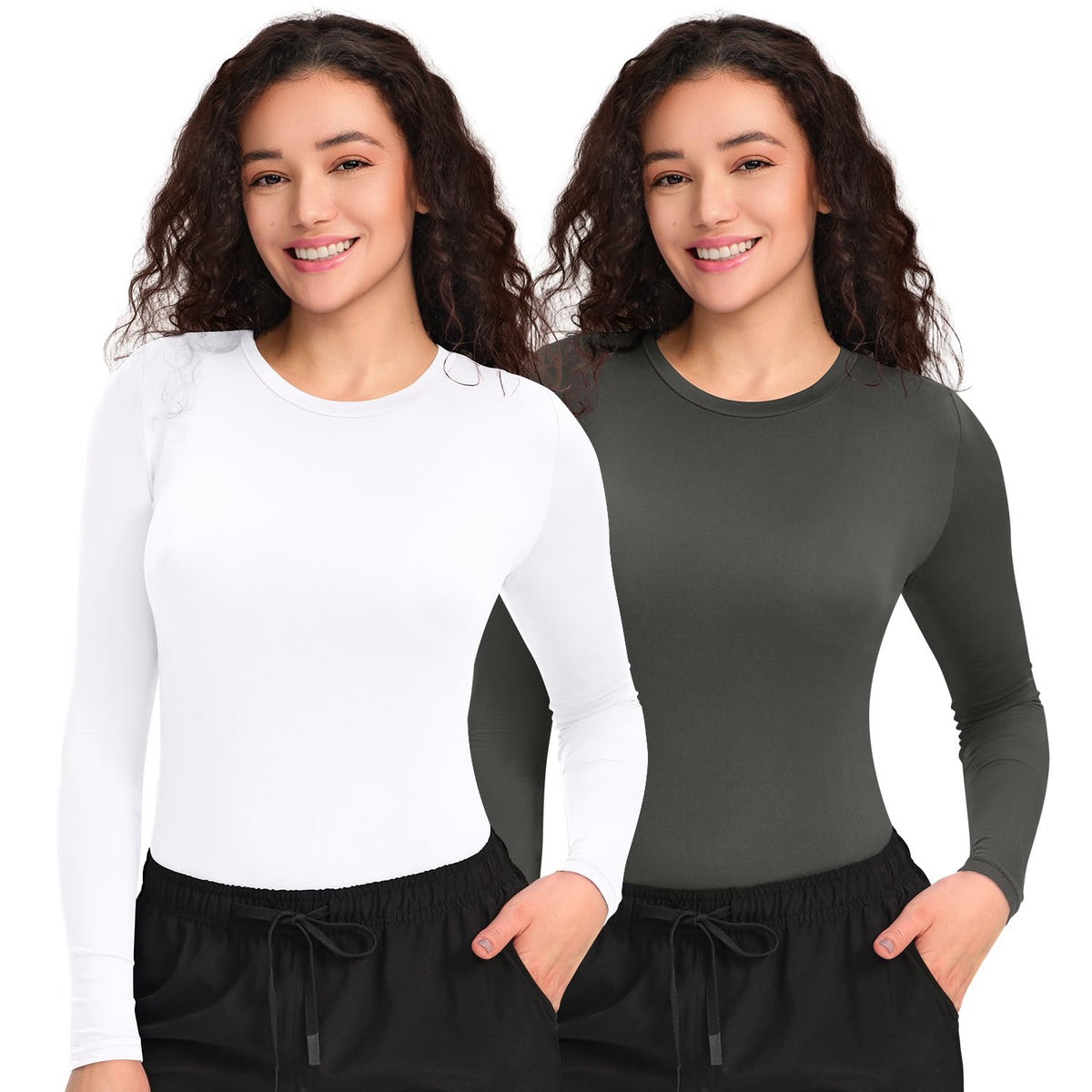 CSDD03 Women's 2-Pack Long-Sleeve Underscrub Top — White/Grey — 1