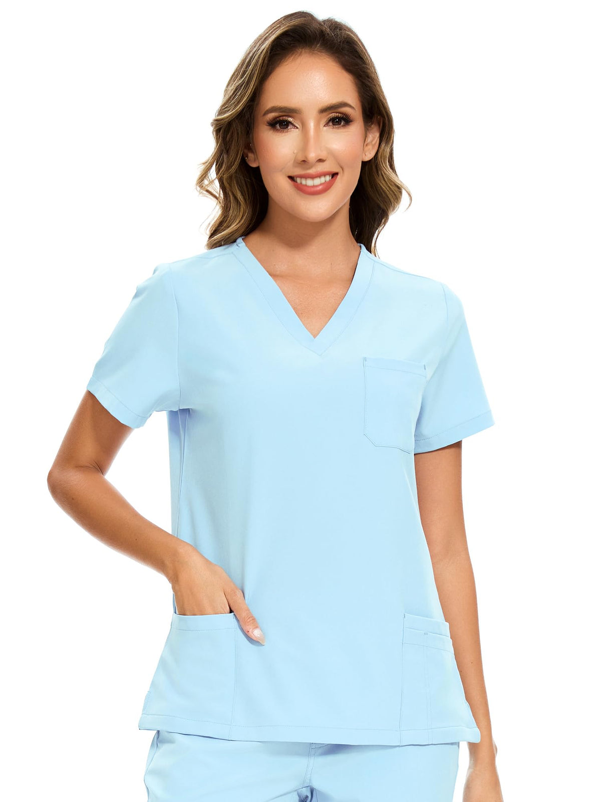 Luna V-Neck Scrub Top — Baby Blue — 2