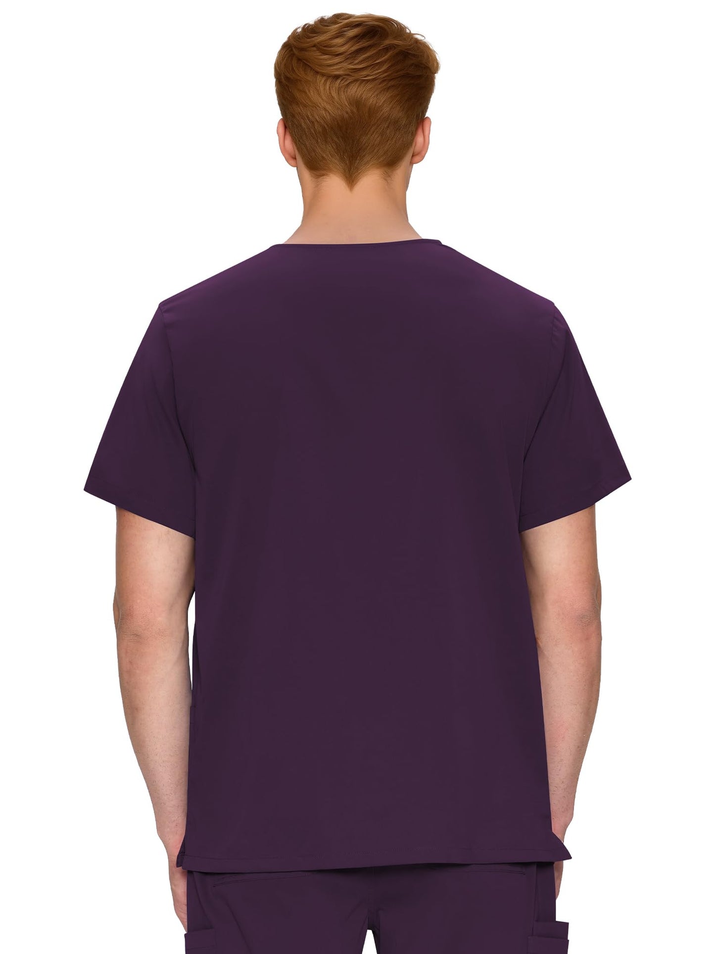 Orion V-Neck Scrub Top, Dark Purple, Back View