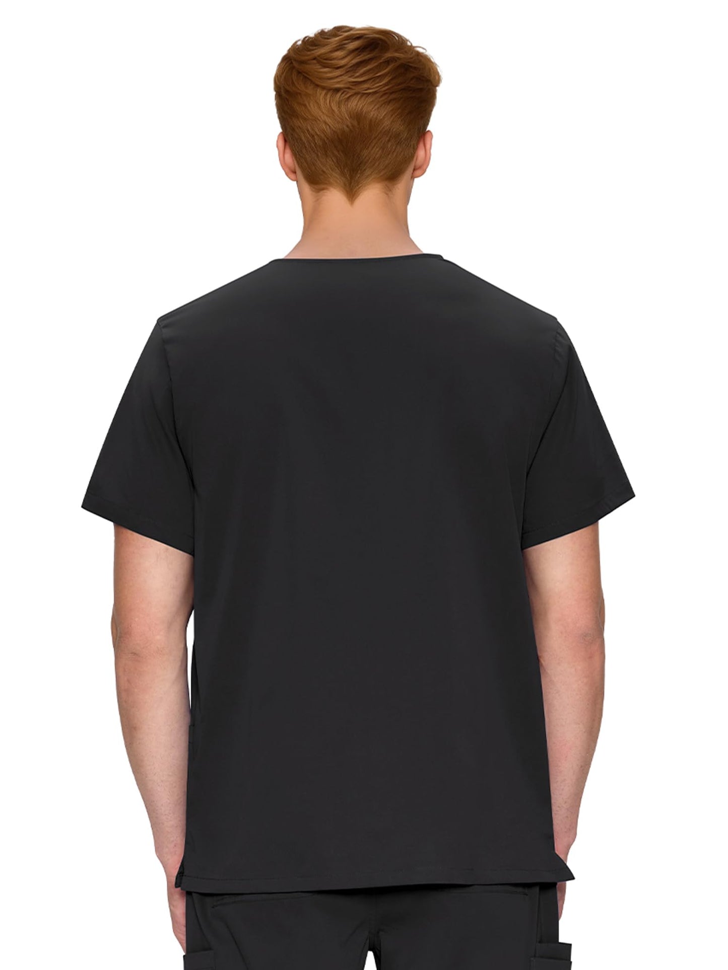 Orion V-Neck Scrub Top, Black, Back View