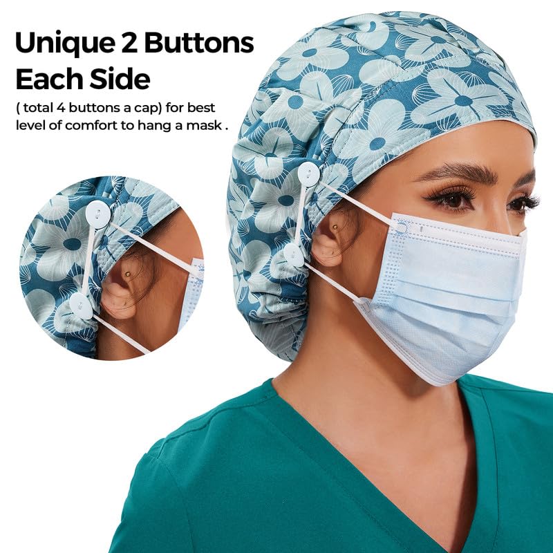 Adjustable Button Scrub Cap — B17-Azure Petal — Single Layer — 3