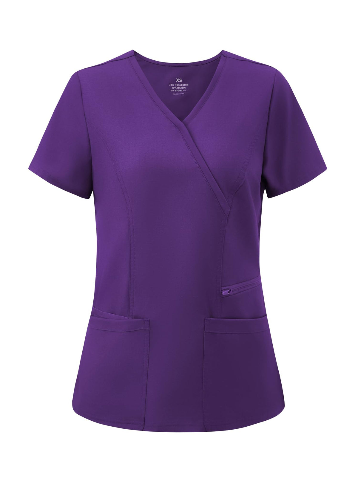 Venus Mock Wrap Scrub Top, Dark Purple, Front View