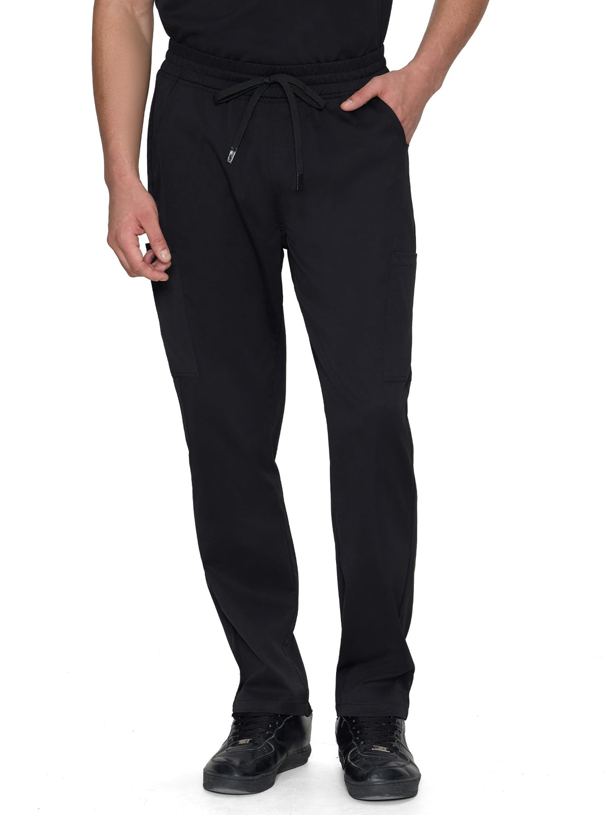 Orion Straight-Leg Scrub Pants, Black, Angled Front View
