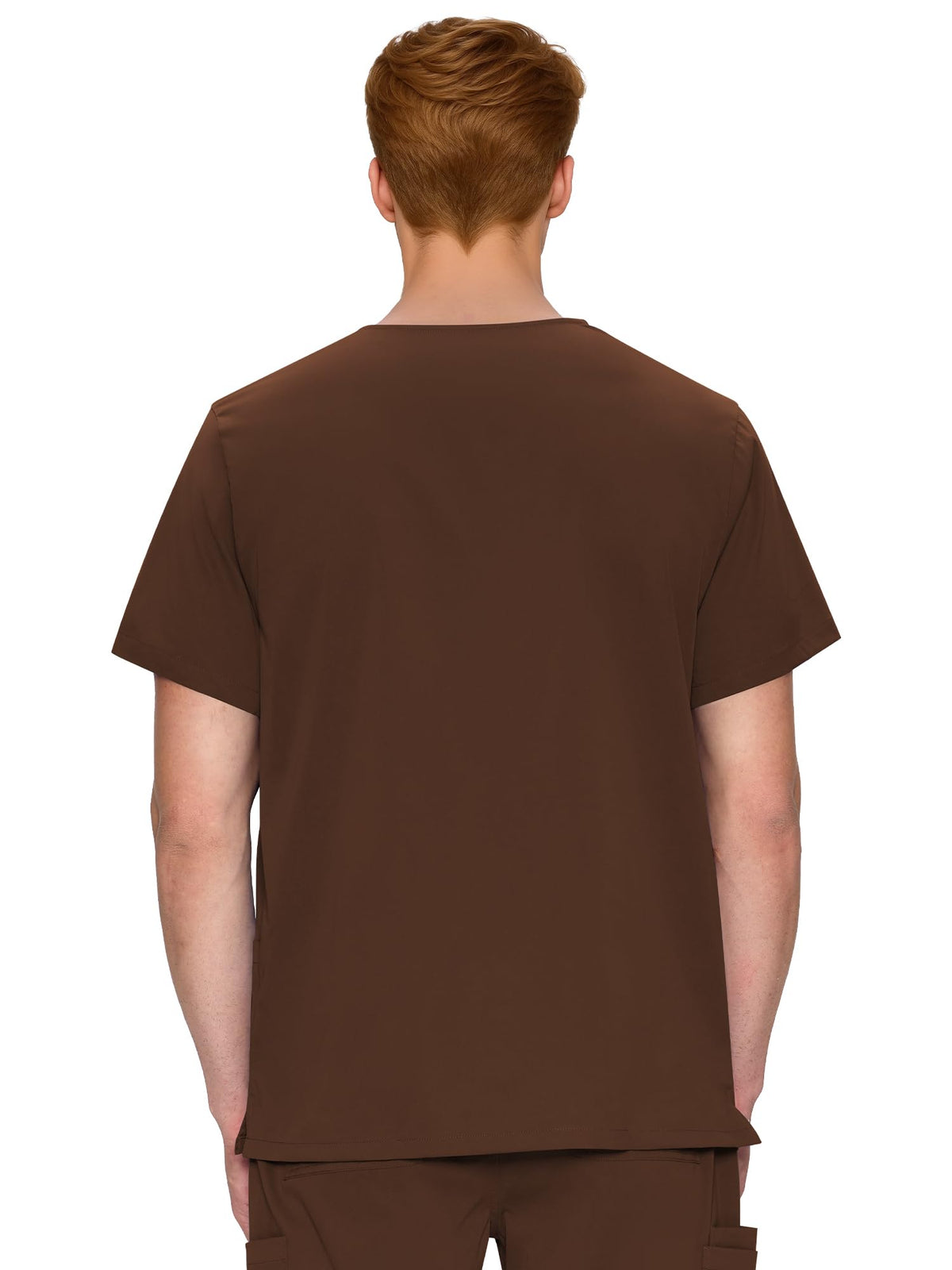 Orion V-Neck Scrub Top, Brown, Back View