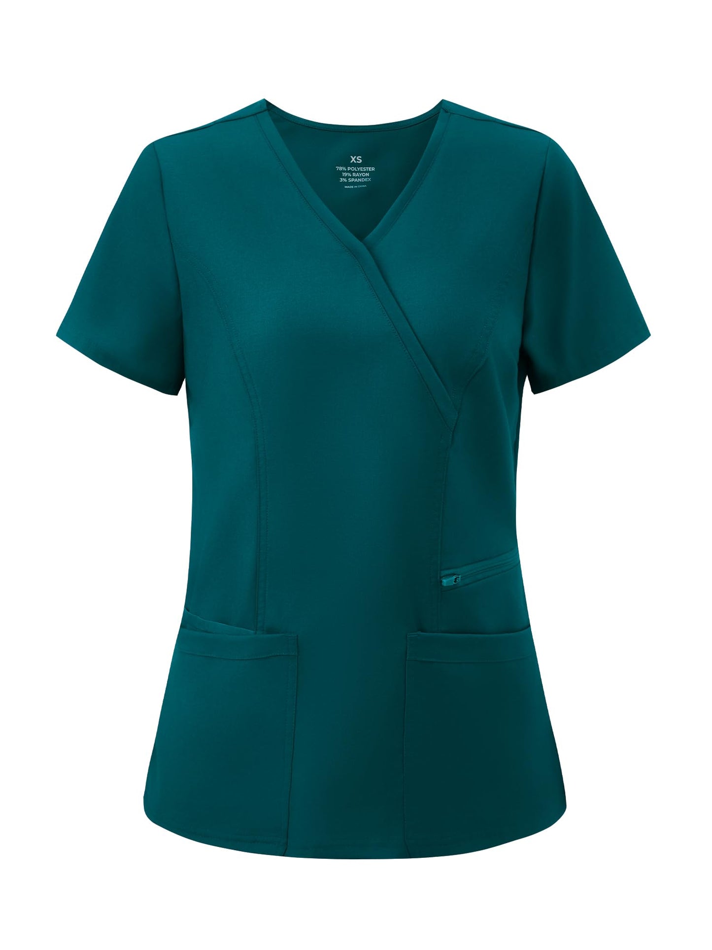 Venus Mock Wrap Scrub Top, Caribbean Blue, Front View