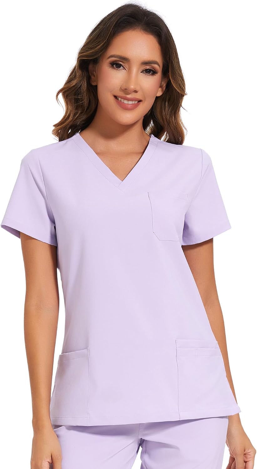 Luna V-Neck Scrub Top — Light Lilac Purple — 6