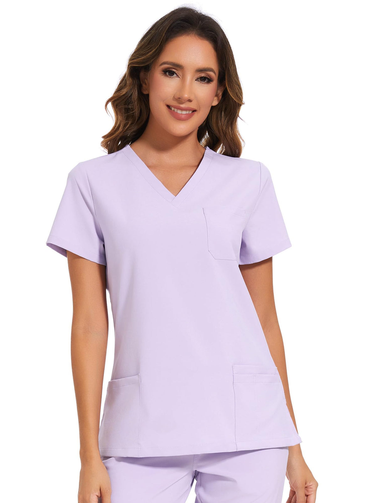 Luna V-Neck Scrub Top — Light Lilac Purple — 6