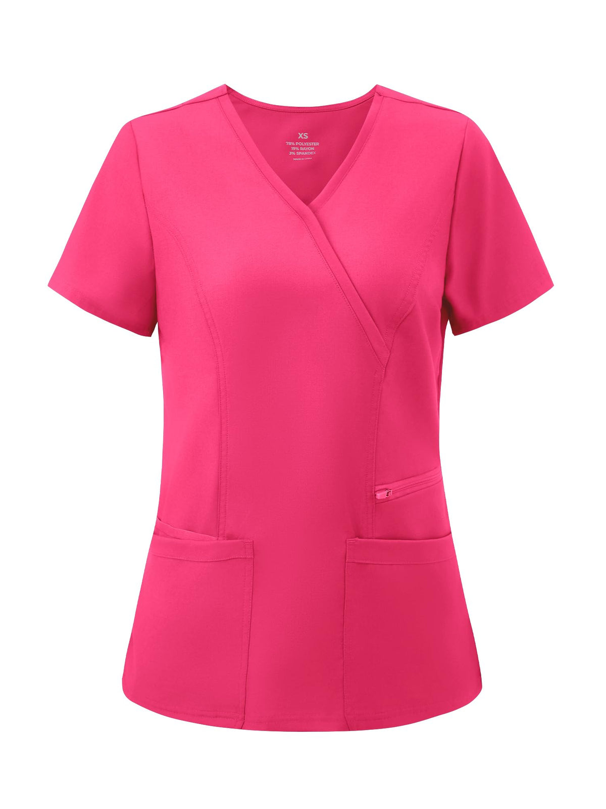 Venus Mock Wrap Scrub Top, Hot Pink, Front View