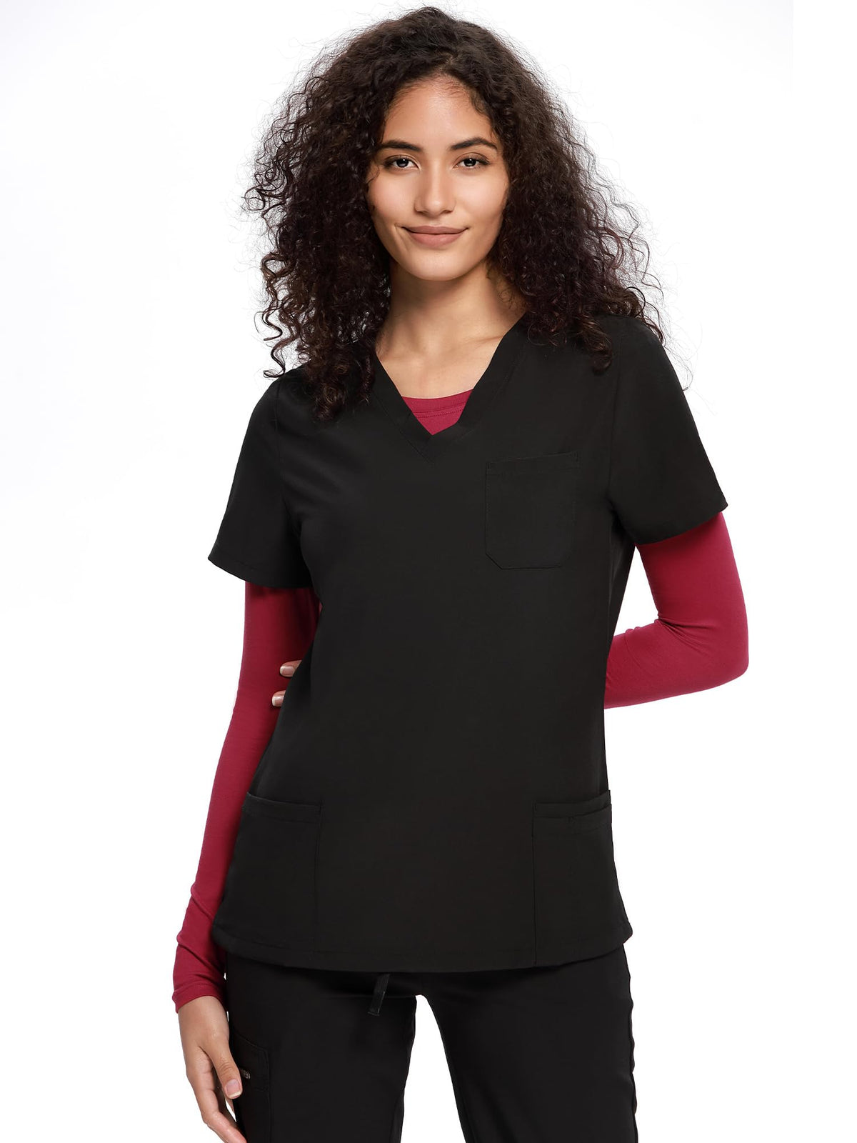 Mira Long Sleeve Crew Neck Underscrub 3-Pack — Burgundy — 6