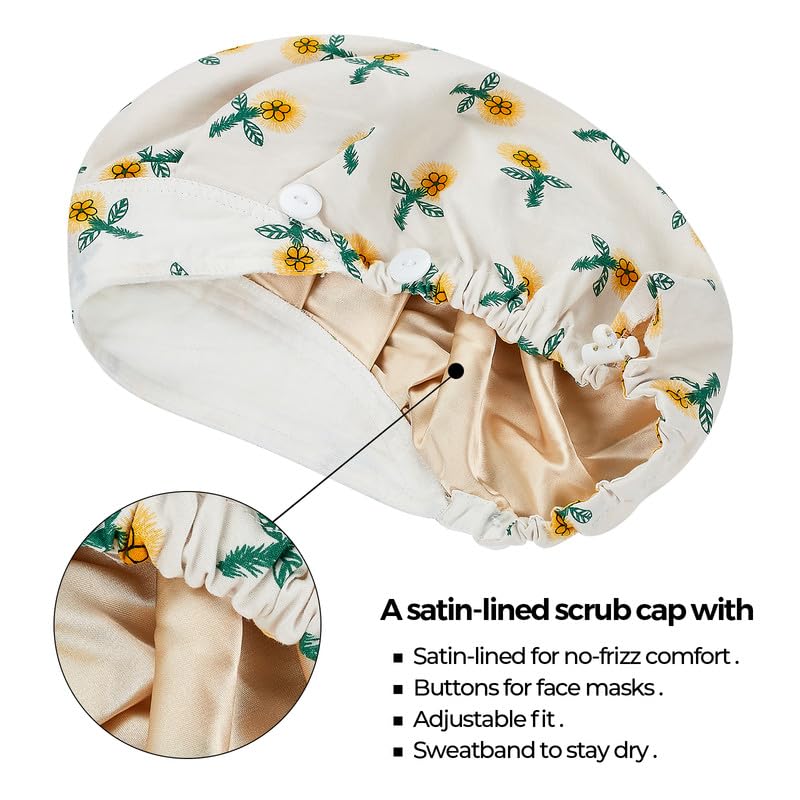 Adjustable Button Scrub Cap — B15-Lemon Blossom — Satin Lined — 2