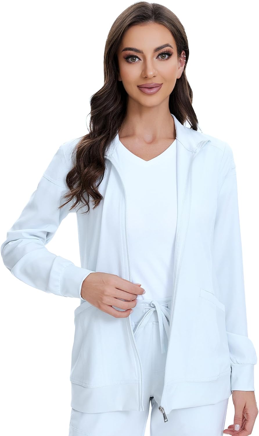 Juno Zip Front Scrub Jacket — Cloud White — 5
