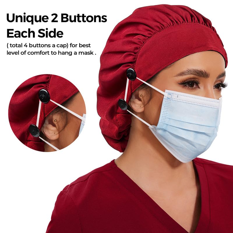 Adjustable Button Scrub Cap — A03-Burgundy — Single Layer — 3