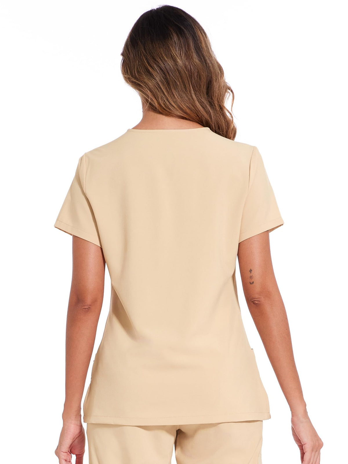 Luna V-Neck Scrub Top — Light Khaki — 3