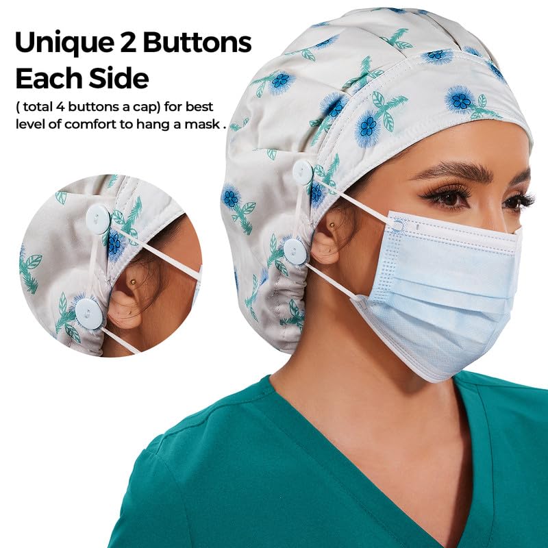 Adjustable Button Scrub Cap — B15-Crystal Dandelion — Single Layer — 3
