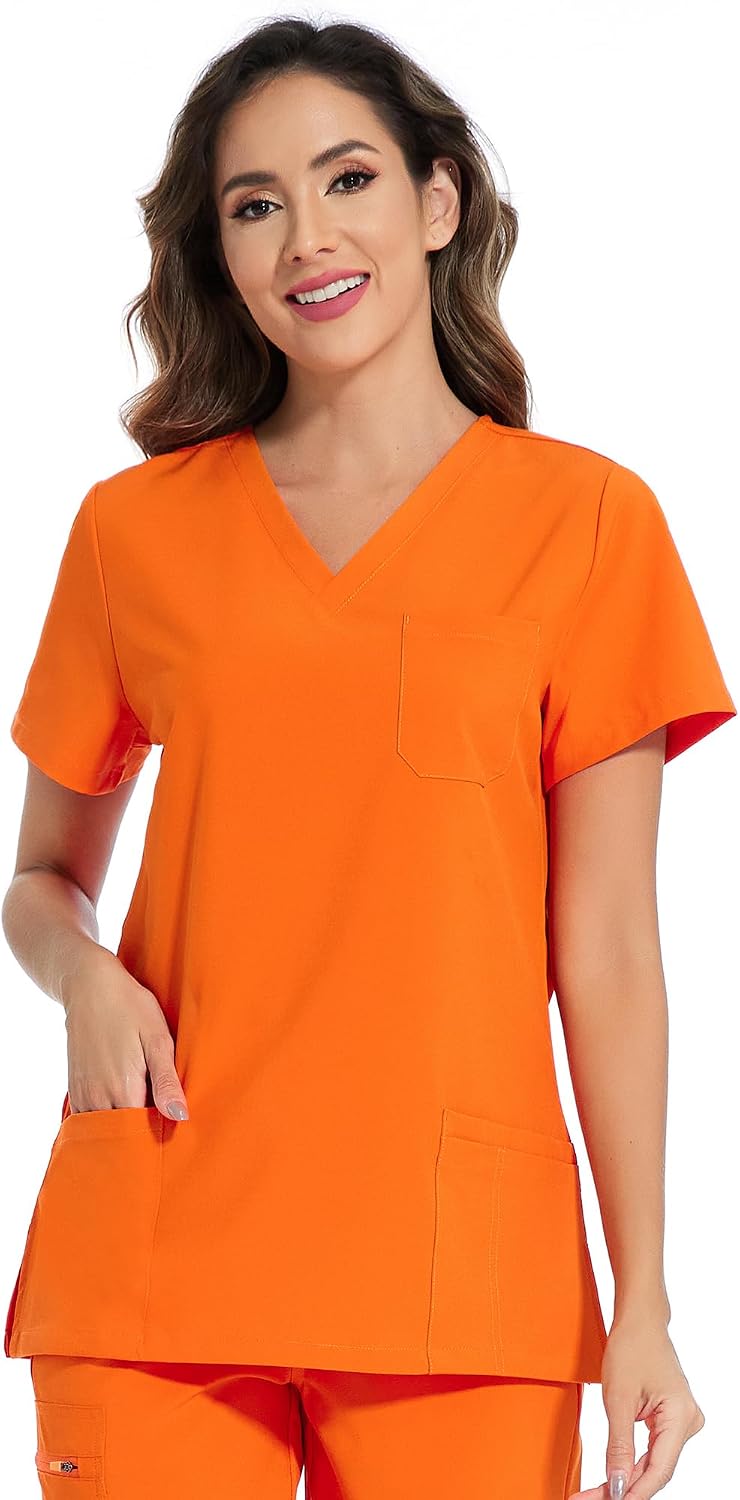 Luna V-Neck Scrub Top — Orange — 2
