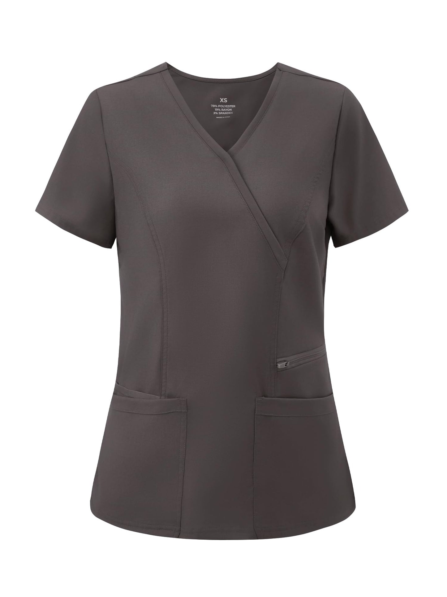Venus Mock Wrap Scrub Top, Rock Grey, Front View