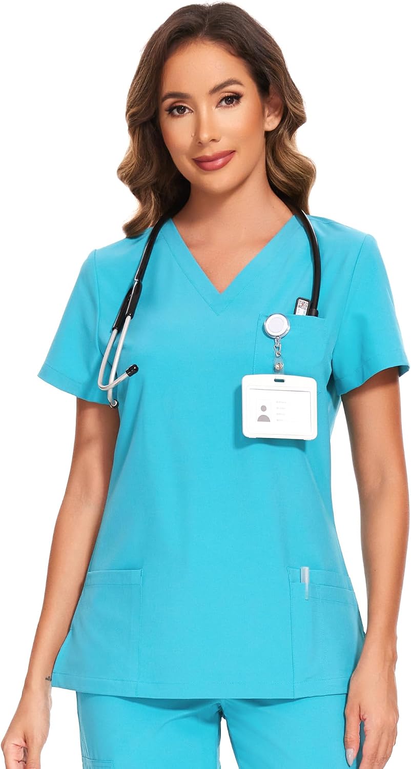 Luna V-Neck Scrub Top — Aqua Blue — 1