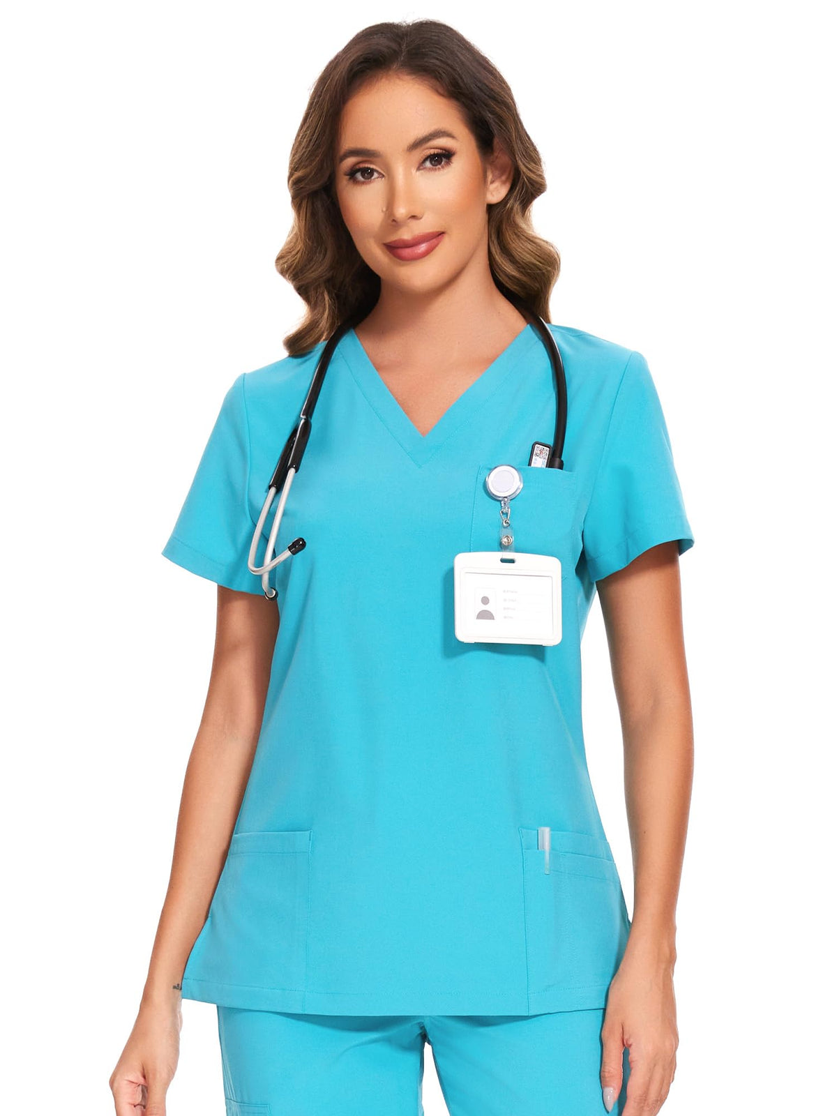 Luna V-Neck Scrub Top — Aqua Blue — 1