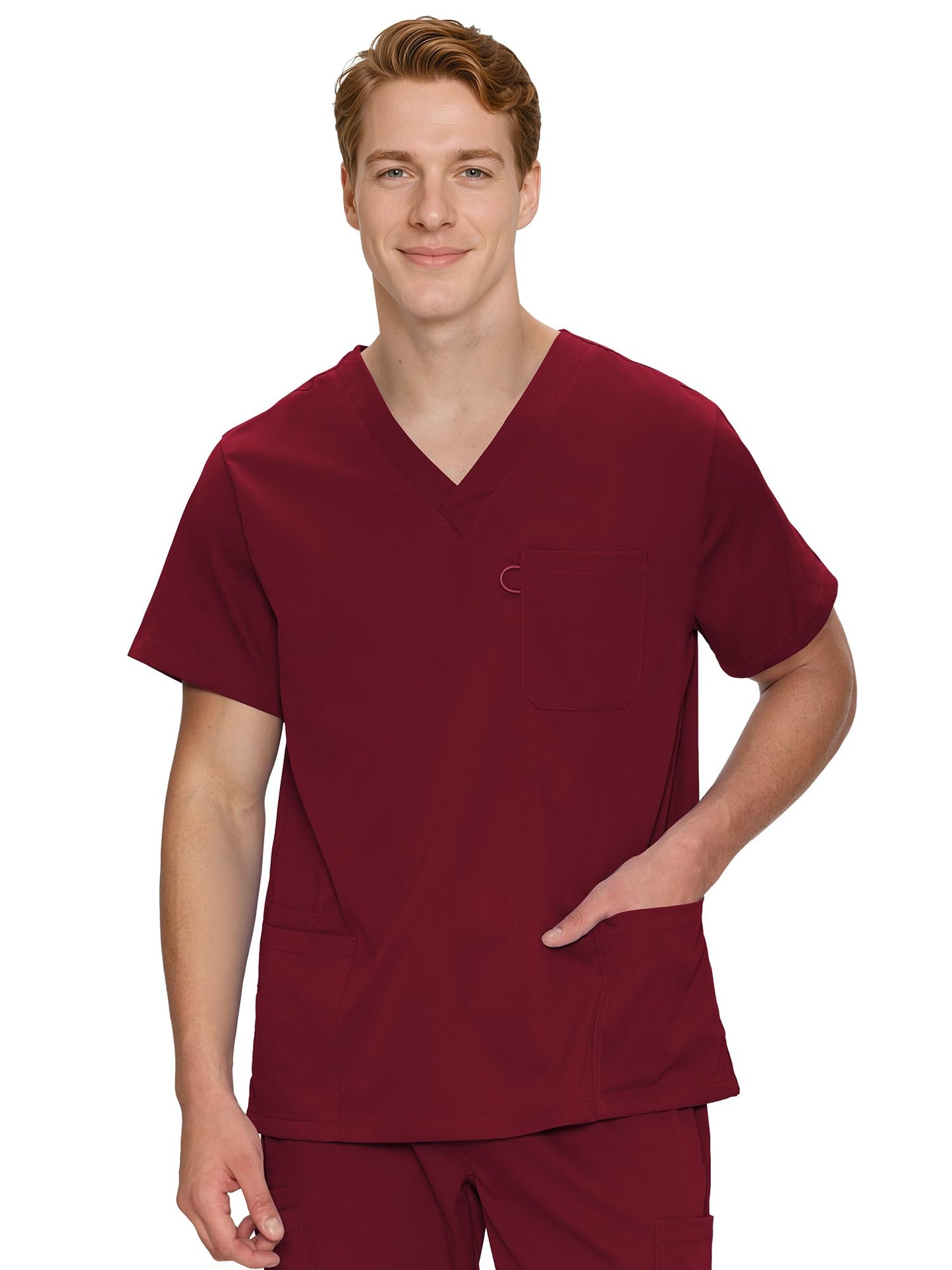 Orion V-Neck Scrub Top, Burgundy, Front View