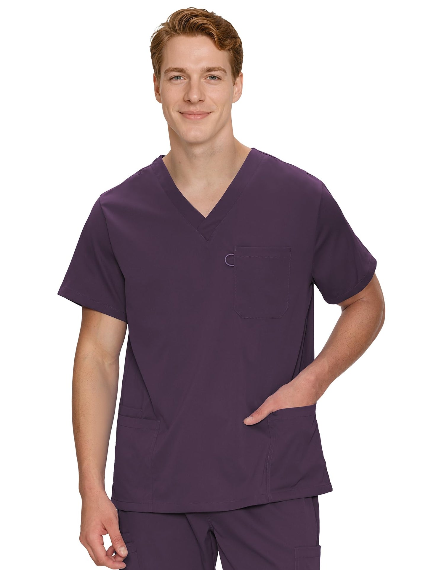 Orion V-Neck Scrub Top, Purple, Front View