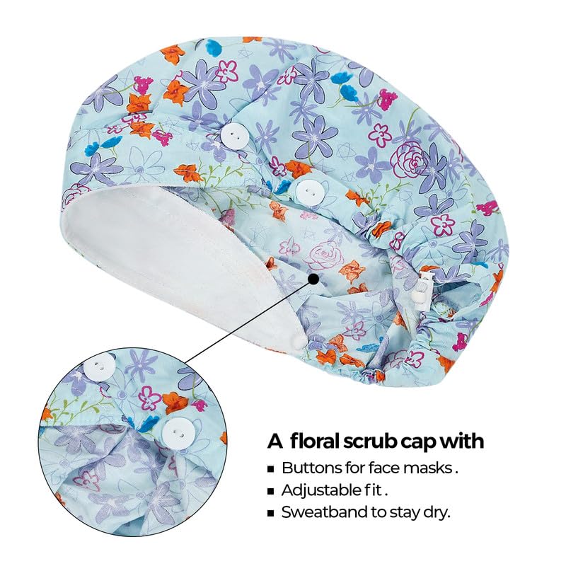 Adjustable Button Scrub Cap — B21-Springtime Waltz — Single Layer — 2