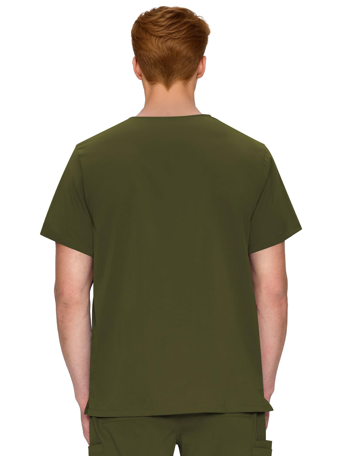 Orion V-Neck Scrub Top, Olive Green, Back View