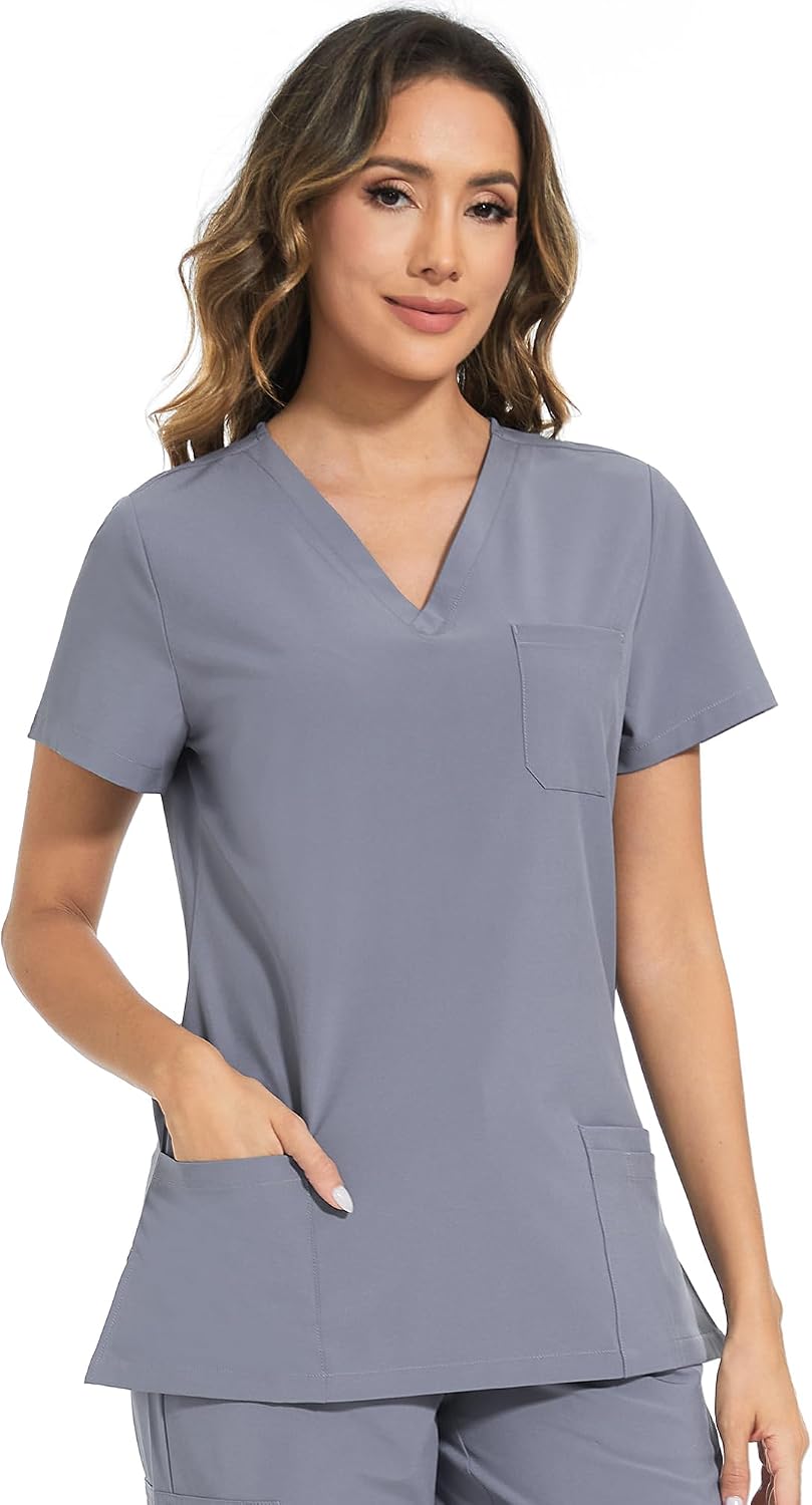 Luna V-Neck Scrub Top — Grey — 6
