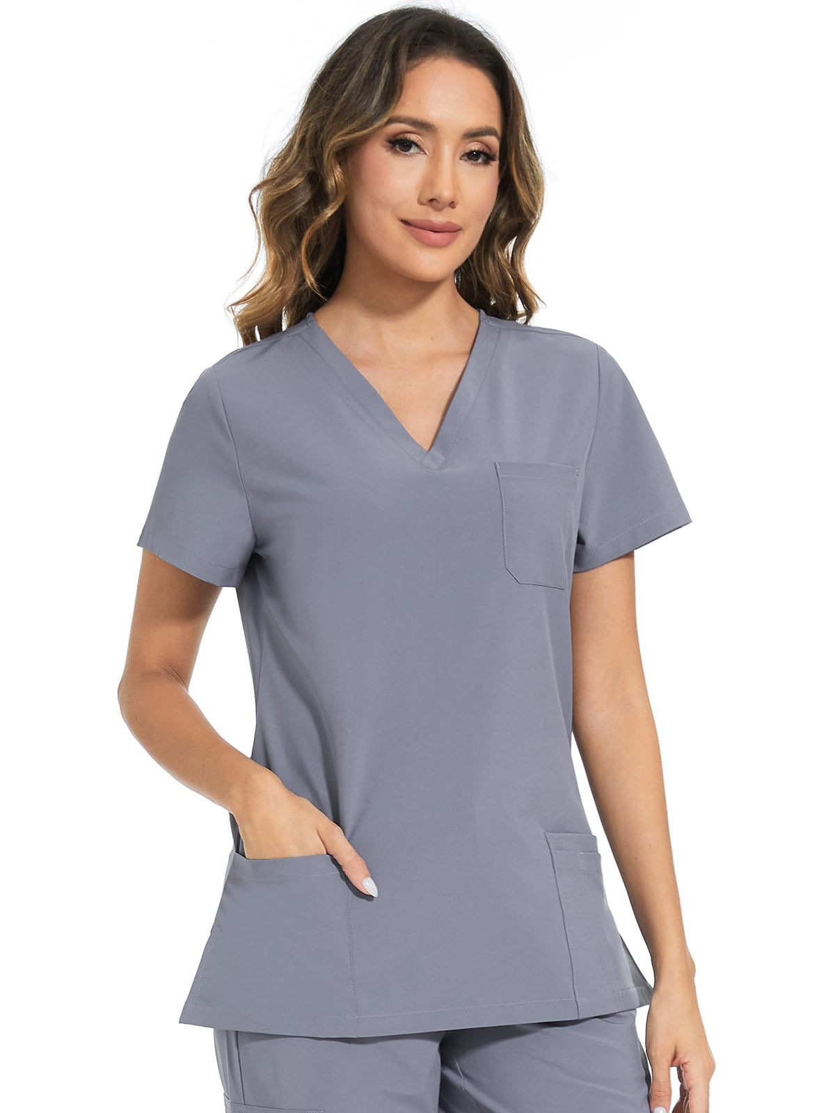 Luna V-Neck Scrub Top — Grey — 6