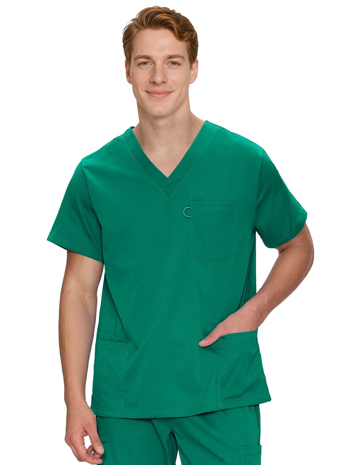 Orion V-Neck Scrub Top, Hunter Green, Front View