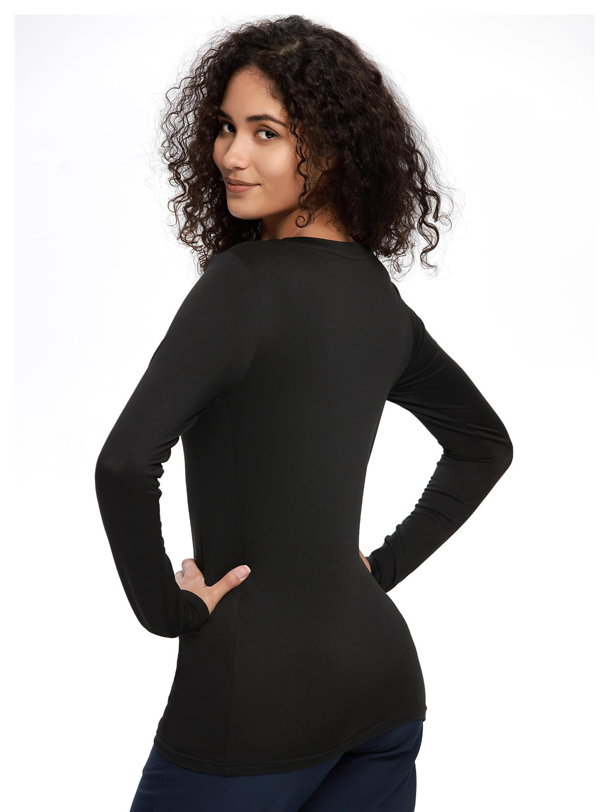 Mira Long Sleeve Crew Neck Underscrub 3-Pack — Black — 3